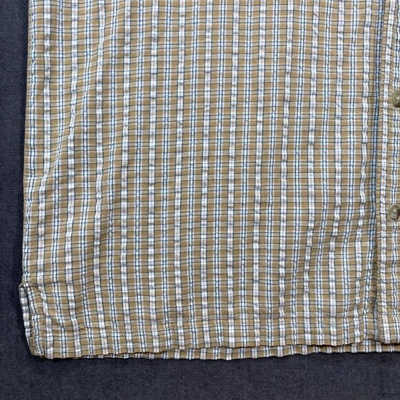 Columbia Mens XL Short-Sleeve Plaid Button-Up Shirt Beige & White 100% Cotton - Picture 8 of 12